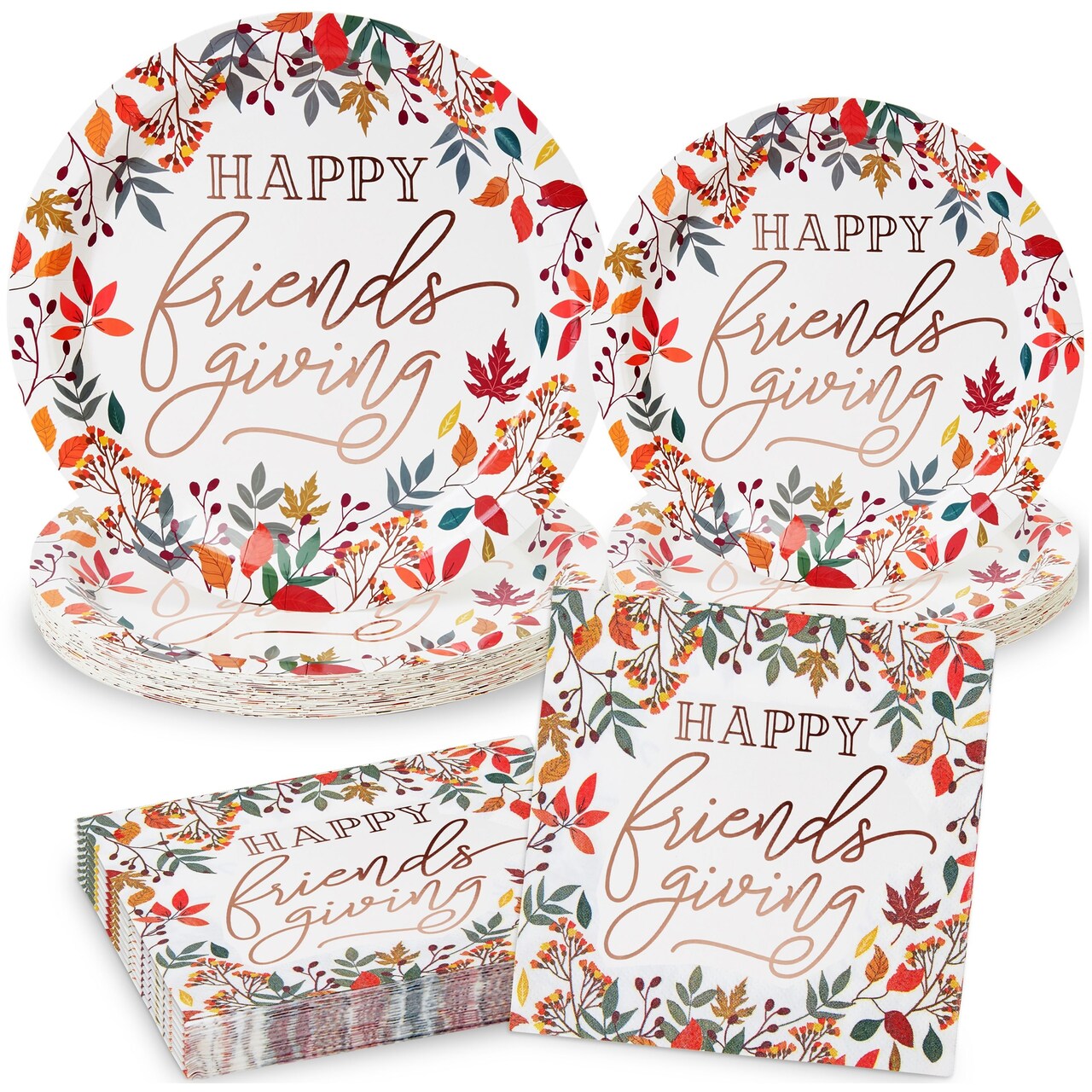 Happy Friendsgiving Paper Plates and Napkins, Thanksgiving Party Supplies Decorations (72 Pieces, Serves)
